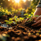 Gardening Pic Gardener planting seedlings in healthy soil