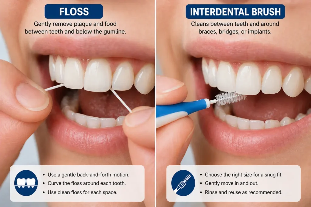 how to floss and clean between teeth properly
