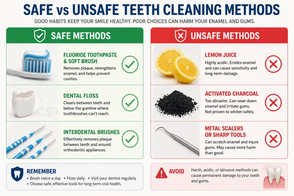 safe and unsafe methods for cleaning teeth at home