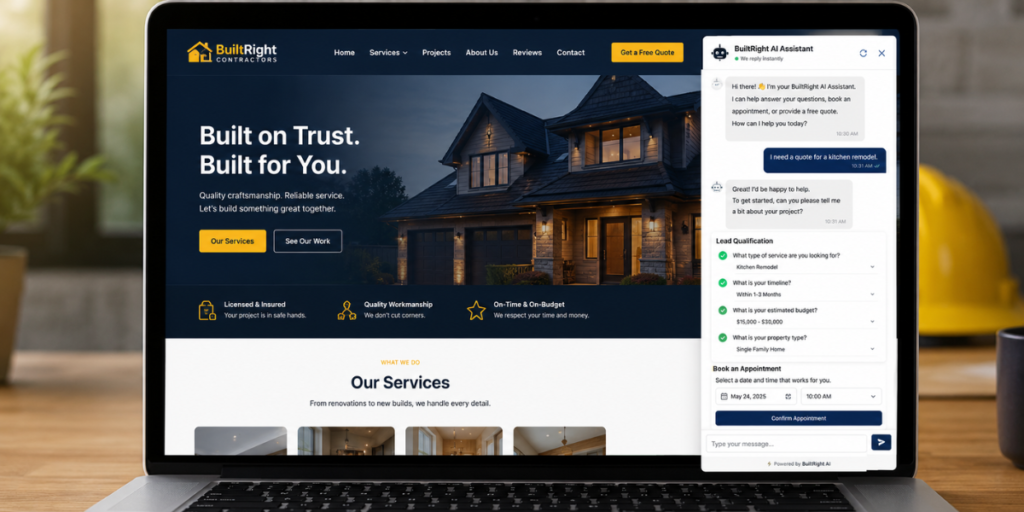 AI chatbot and automation tools helping a contractor capture lead