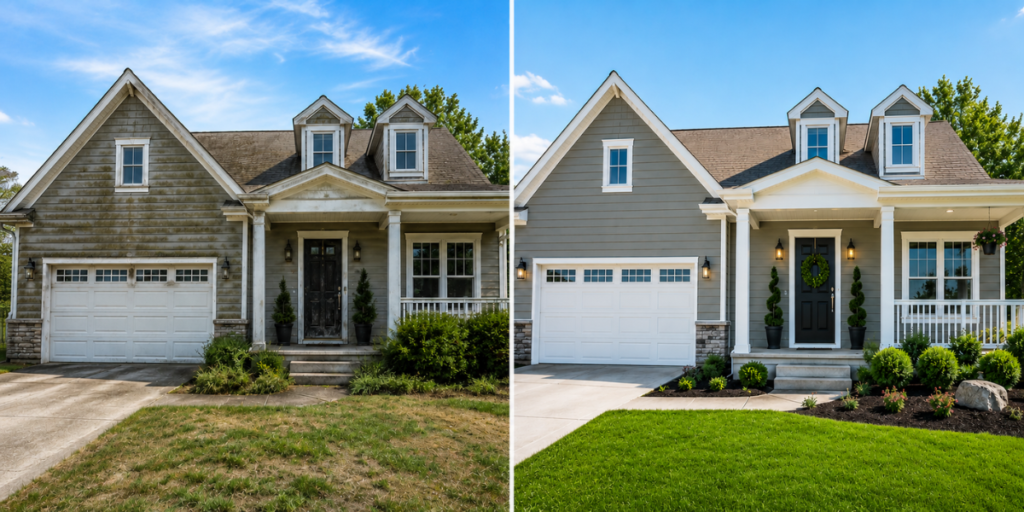 Before and after home exterior curb appeal improvement