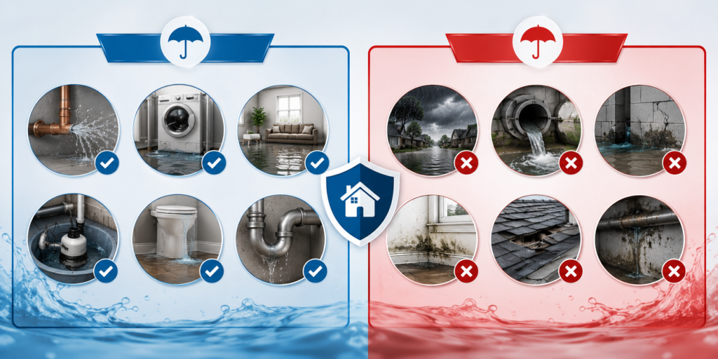 Covered and not covered water damage cleaning situations