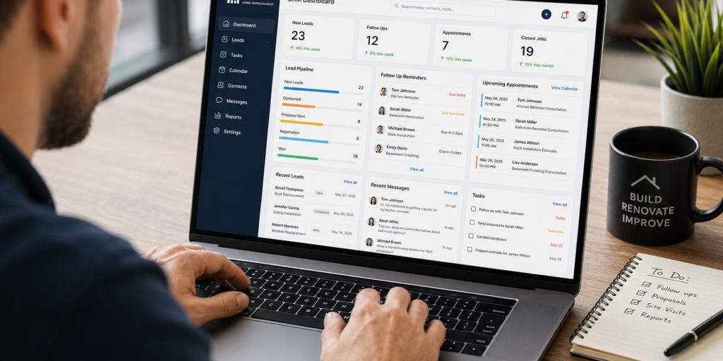 Contractor using CRM software to manage and follow up with leads