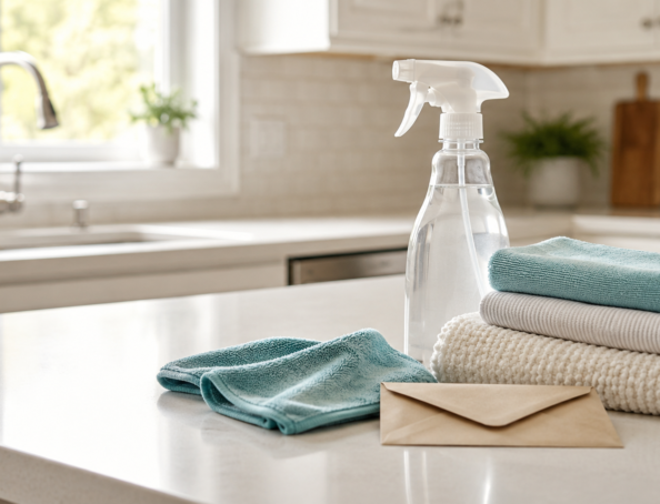 do-you-tip-a-home-cleaning-service-featured.jpg Do you tip a home cleaning service with cash envelope on clean kitchen counter