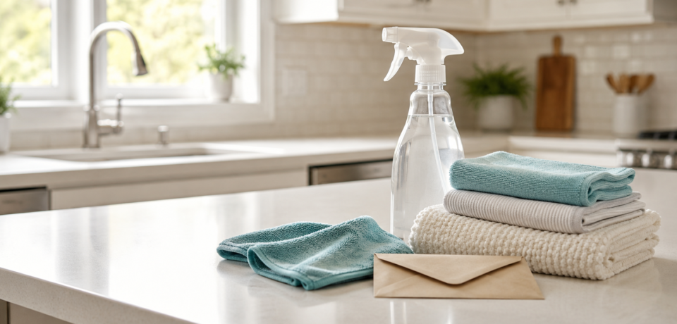 do-you-tip-a-home-cleaning-service-featured.jpg Do you tip a home cleaning service with cash envelope on clean kitchen counter