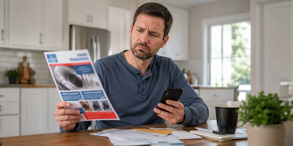 Homeowner checking suspicious duct cleaning offer