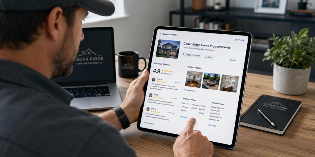 Contractor optimizing Google Business Profile for more home improvement leads