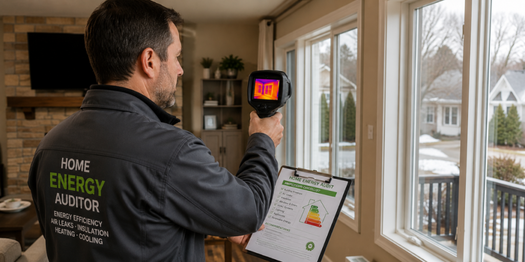 Home energy audit checking insulation and air leaks