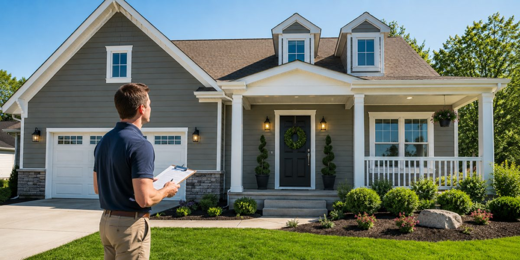 Homeowner planning exterior home improvement projects