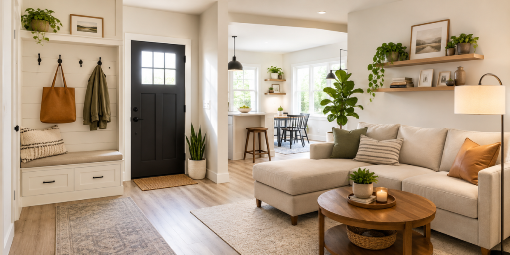 Organized small house interior with smart storage and bright design