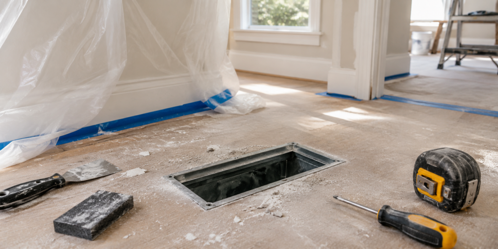 Renovation dust near air vent after home remodeling