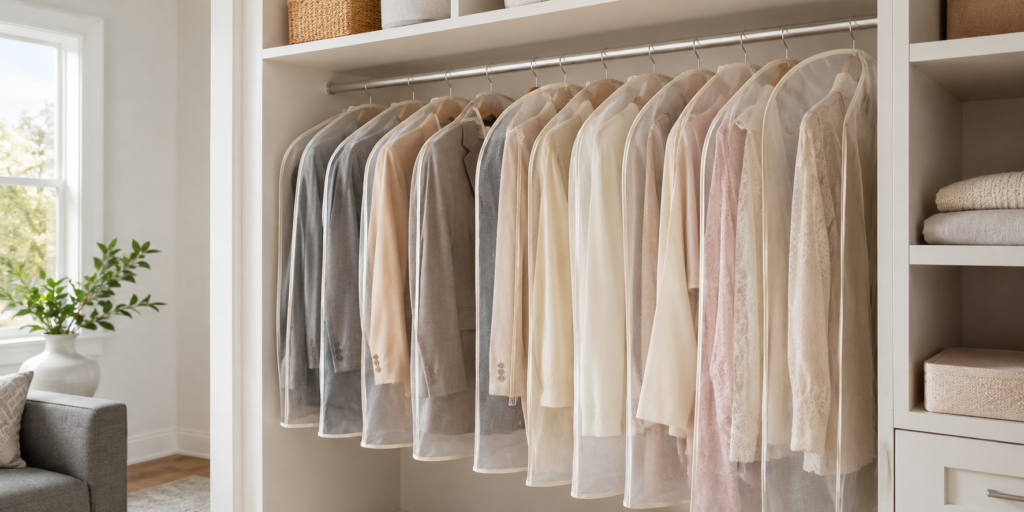 Store dry clean only clothes in breathable garment bags