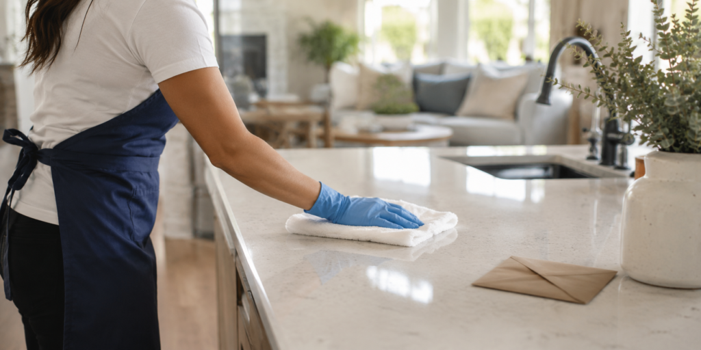 House cleaner receiving a thank-you tip after cleaning service