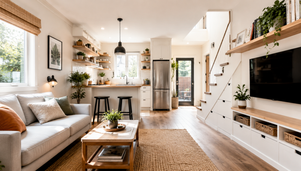 Small house home improvement ideas with smart storage and light colors
