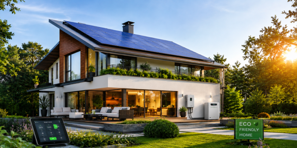 Solar panels generating renewable energy for homes