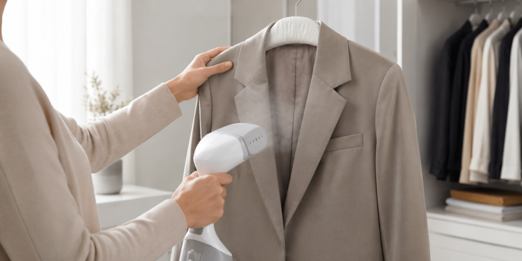 Step by step home dry cleaning with garment steamer