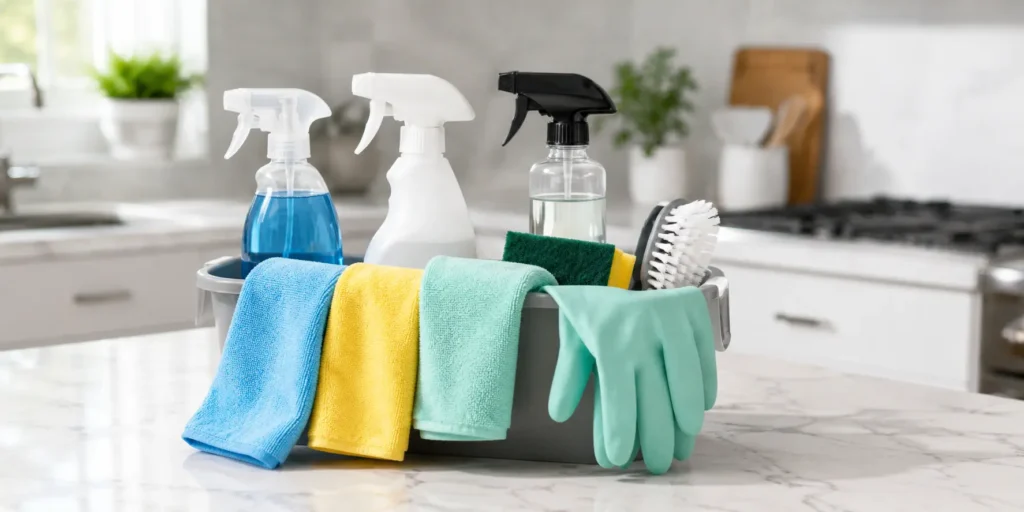 basic home cleaning supplies for a simple cleaning routine
