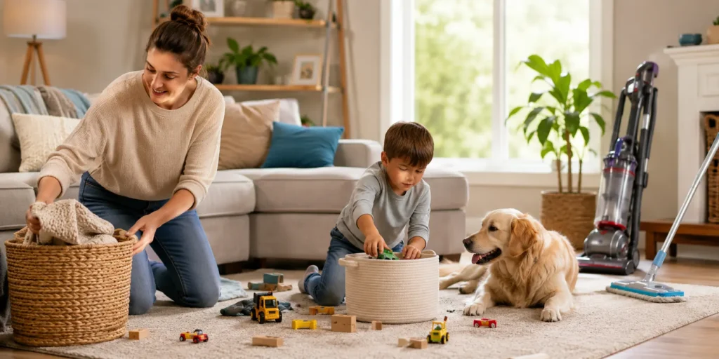 cleaning routine for busy families and pet owners