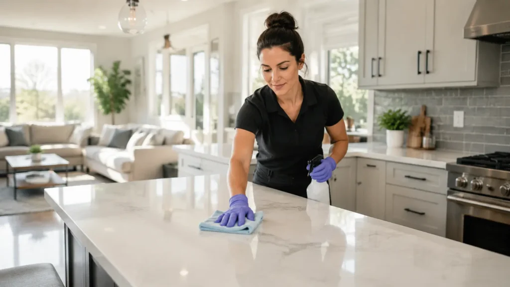 Professional standard home cleaning service in modern American house
