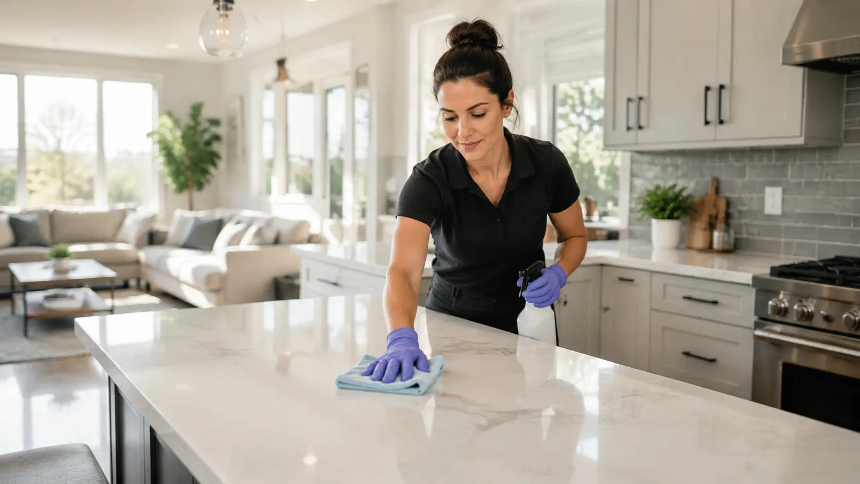 Professional standard home cleaning service in modern American house