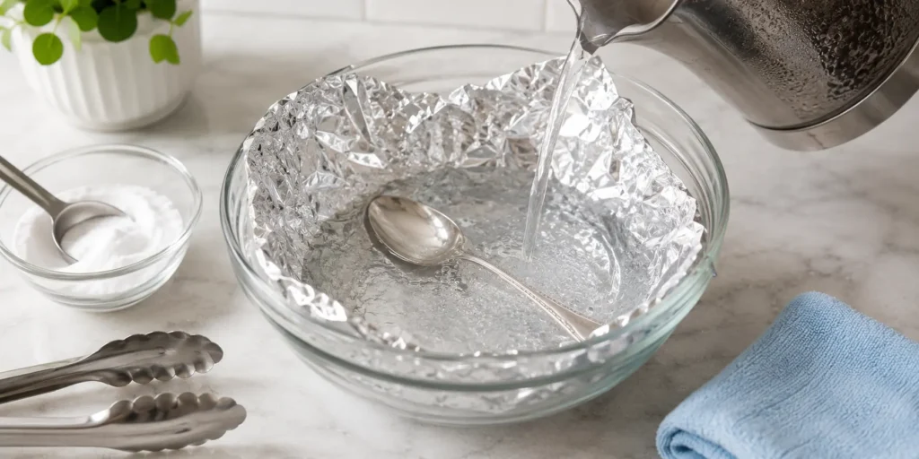 Baking soda and aluminum foil method for cleaning plain sterling silver