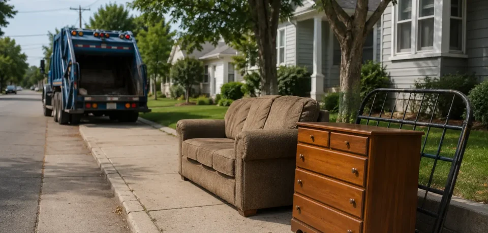 Old furniture prepared for free municipal bulk pickup.