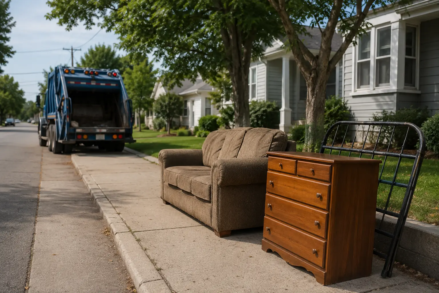Old furniture prepared for free municipal bulk pickup.