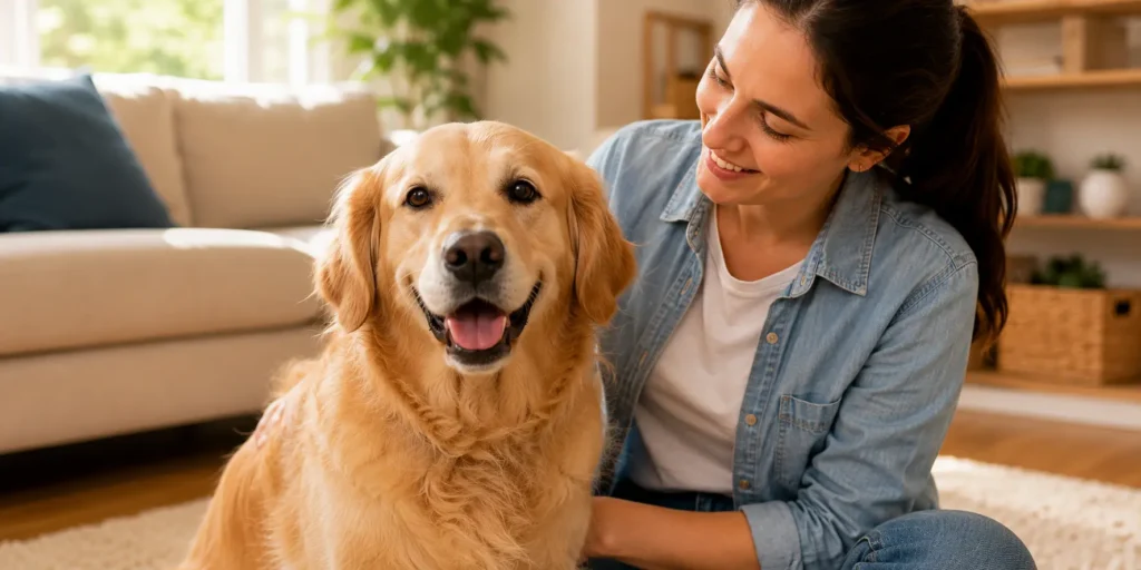 Healthy dog after safe ear cleaning at home