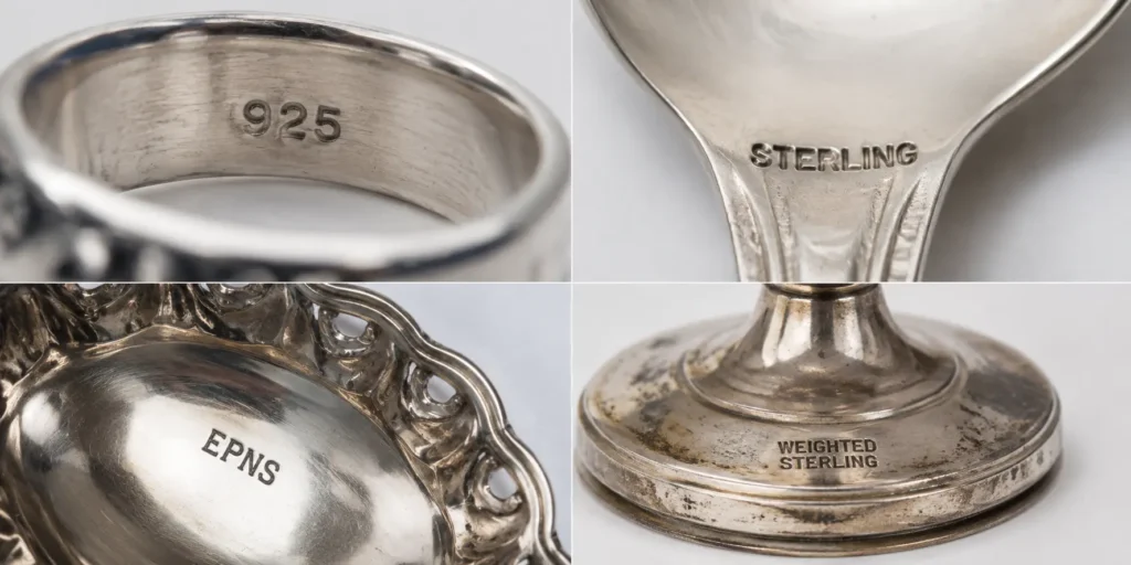 Silver hallmarks including 925 Sterling EPNS and Weighted
Sterling