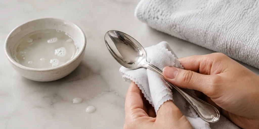 Safest way to clean silver at home with mild dish soap and a soft cloth
