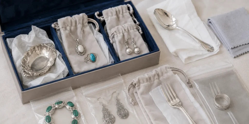 Properly storing clean silver to prevent tarnish and surface scratches