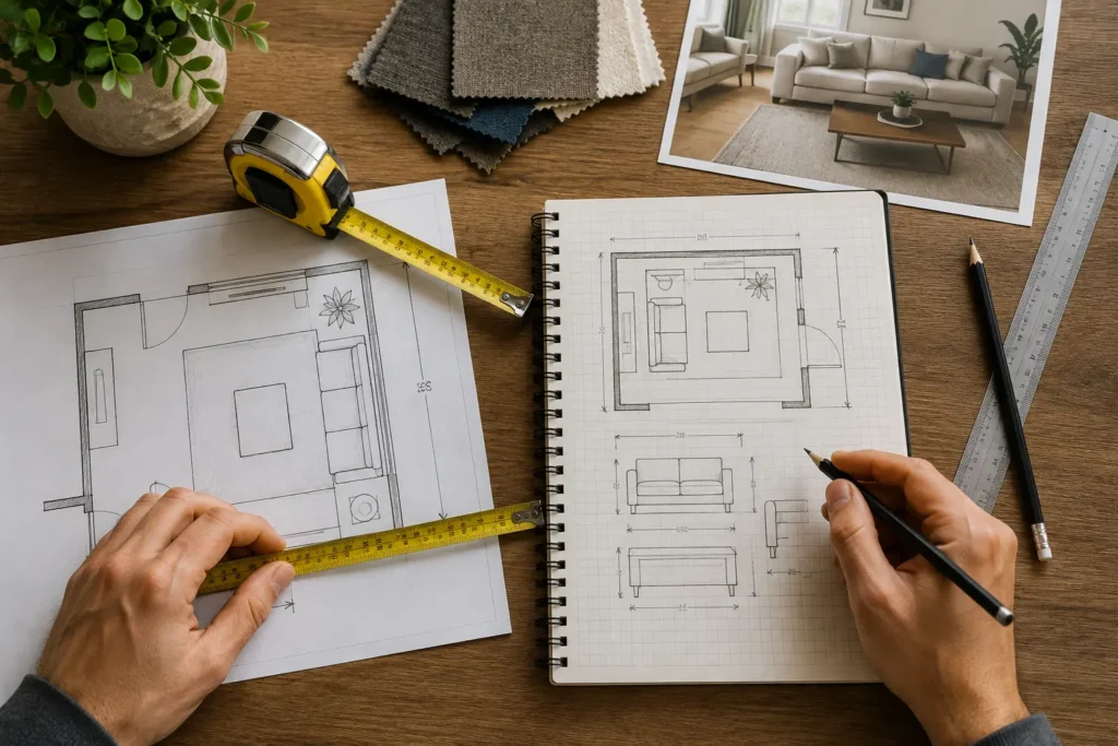 Comparing furniture measurements with room and delivery route dimensions