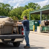 Old sofa and chair being taken to a legal furniture disposal facility