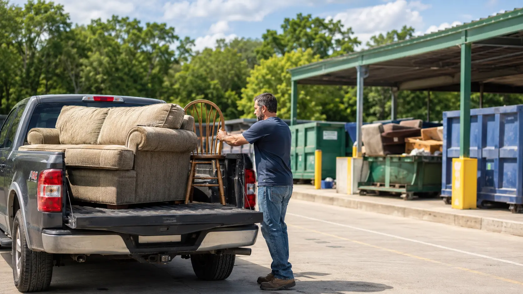 Old sofa and chair being taken to a legal furniture disposal facility